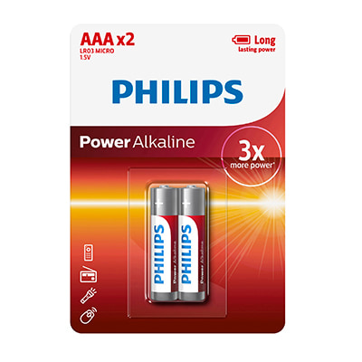 Philips Power Alkaline LR03 AAA Batteries 1.5V 2 Pack