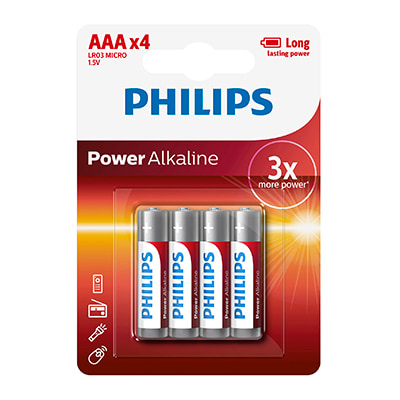 Philips Power Alkaline LR03 AAA Batteries 1.5V 4 Pack