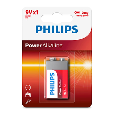 Philips Power Alkaline 6LR61 Battery 9V 1 Pack