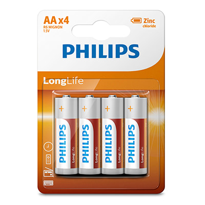 Philips Longlife Zinc AA Batteries 1.5V 4 Pack