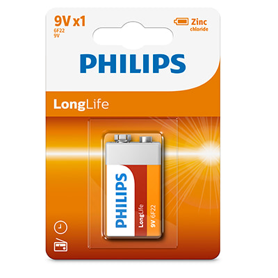 Philips Longlife Zinc Batteries 9V 1 Pack