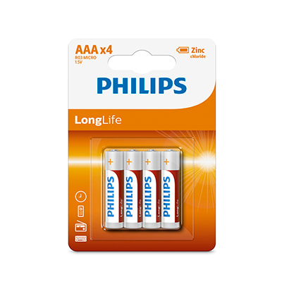 Philips Longlife Zinc AAA Batteries 1.5V 4 Pack