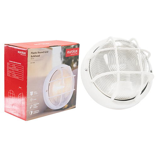 Round Plastic Grid Bulkhead 185mm White E27