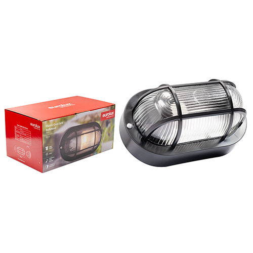 Oval Plastic Grid Bulkhead 205mm Black E27