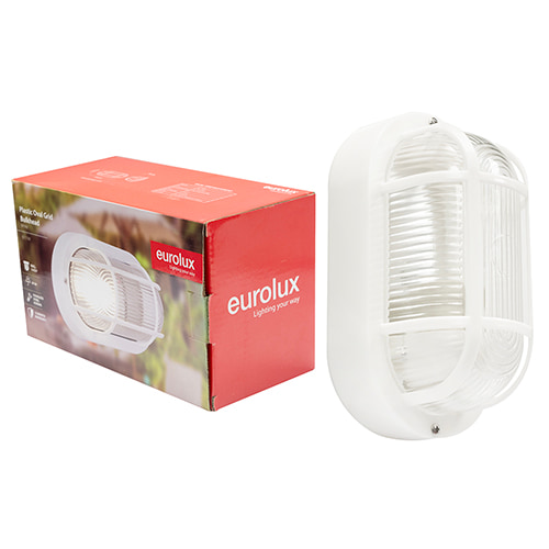 Oval Plastic Grid Bulkhead 205mm White E27