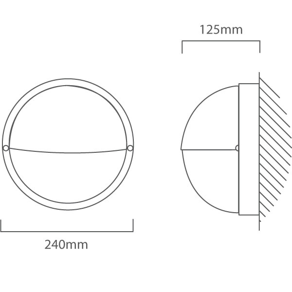 Round Large Eyelid Bulkhead 240mm Black E27, Dimension drawing (CAD)