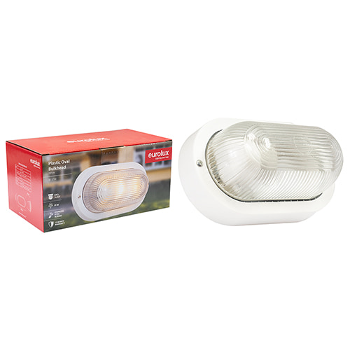 Oval Plastic Plain Bulkhead 205mm White E27