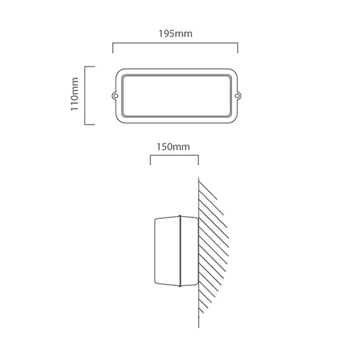 Rectangular Plastic Bulkhead 195mm White B22, Dimension drawing (CAD)