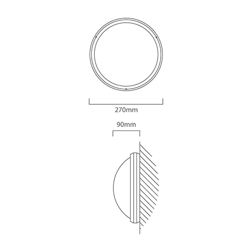 ABS Round Bulkhead 270mm Opal & White 1x15W, Dimension drawing (CAD)