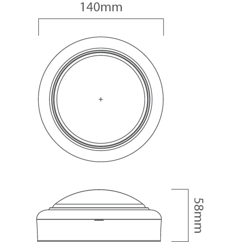 Round Bulkhead 140mm White LED 8W, Dimension drawing (CAD)