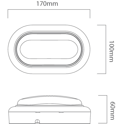 Oval Bulkhead 170mm White LED 8W, Dimension drawing (CAD)