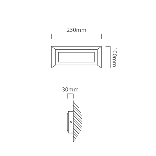Helena Footlight Plain Grey LED 14W 4000K, Dimension drawing (CAD)
