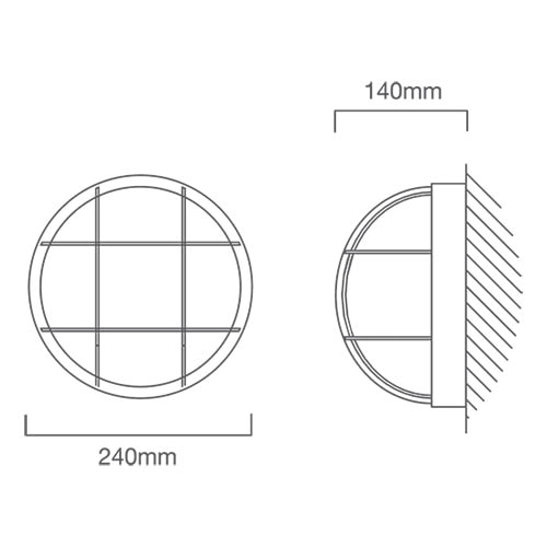 Round Large Grid Bulkhead 240mm White E27, Dimension drawing (CAD)