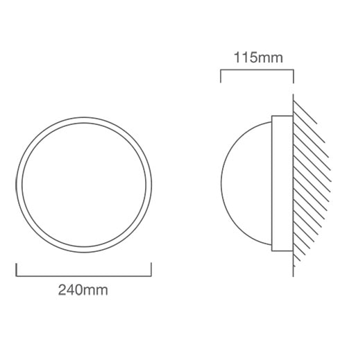 Round Large Plain Bulkhead 240mm Black E27, Dimension drawing (CAD)