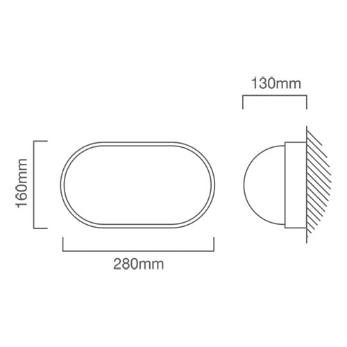 Oval Large Plain Bulkhead 280mm White E27, Dimension drawing (CAD)