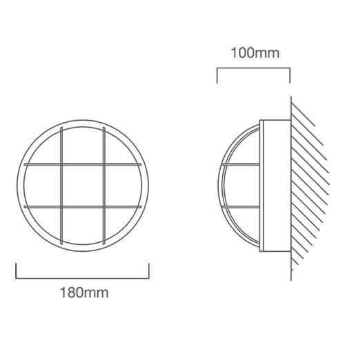Round Small Grid Bulkhead 180mm Black E27, Dimension drawing (CAD)