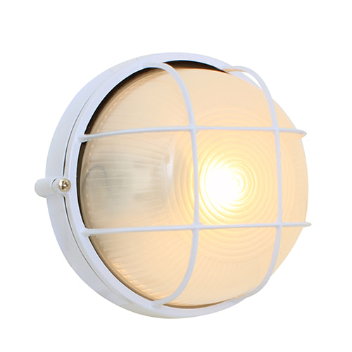 Round Small Grid Bulkhead 180mm White E27