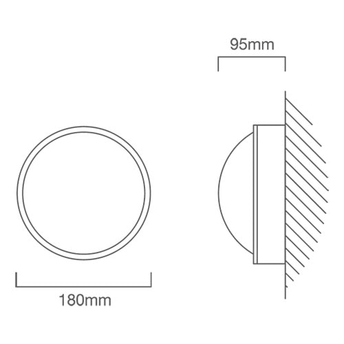 Round Small Plain Bulkhead 180mm Black E27, Dimension drawing (CAD)