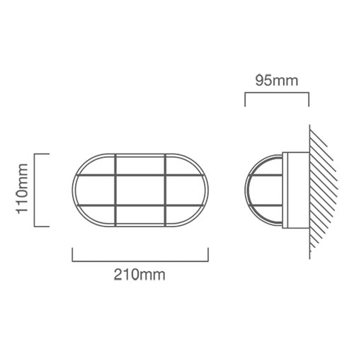 Oval Small Grid Bulkhead 210mm Black E27, Dimension drawing (CAD)