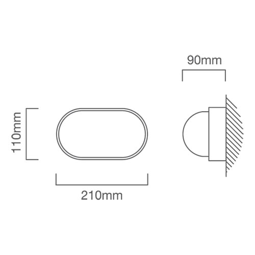 Oval Small Plain Bulkhead 210mm Black E27, Dimension drawing (CAD)