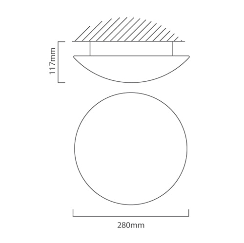 Bathroom Ella Ceiling Light 280mm White, Dimension drawing (CAD)