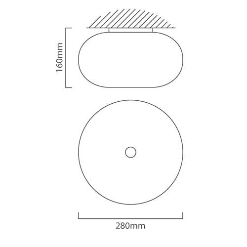 Optica Ceiling Light 280mm Satin Chrome, Dimension drawing (CAD)