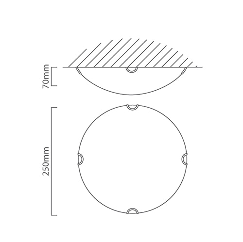 Ceiling Light 250mm Plain Design White, Dimension drawing (CAD)