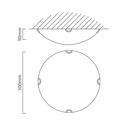 Ceiling Light 300mm Plain Design White, Dimension drawing (CAD)