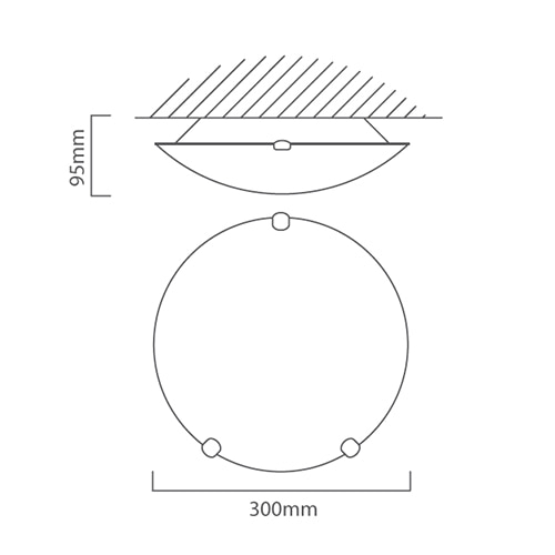 Alabaster Ceiling Light 300mm & Set of 3 Clips, Dimension drawing (CAD)