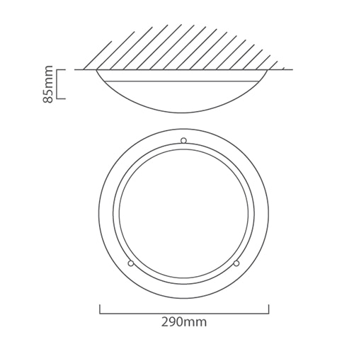 Planet1 Ceiling Light 290mm Satin Chrome, Dimension drawing (CAD)