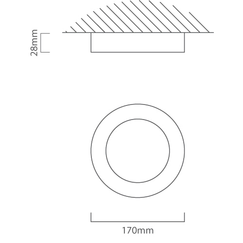 Round Ceiling Light 170mm White LED 4000K, Dimension drawing (CAD)