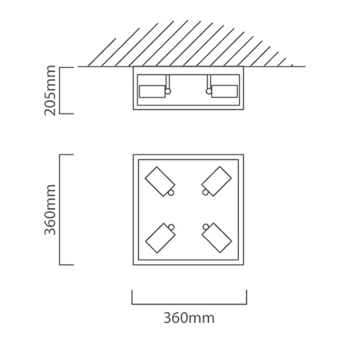 Silentina 4LT Ceiling Light 360mm Black, Dimension drawing (CAD)