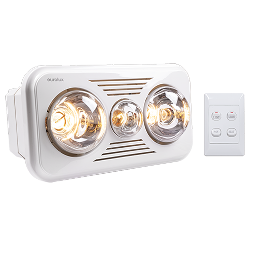 Bathroom Rectangular 3 in 1 White Heater Light & Extractor