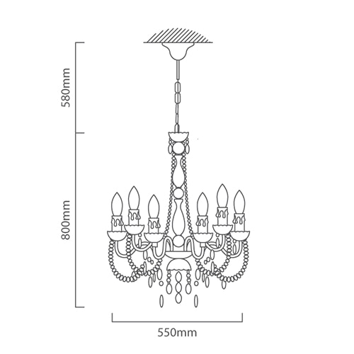 Octave Acrylic 6LT Chandelier Black, Dimension drawing (CAD)
