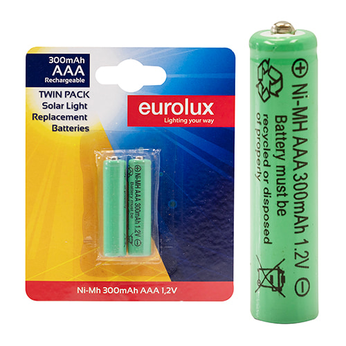 Rechargeable AAA Batteries for Solar Light NiMH 1.2V 300mAh Twin Pack