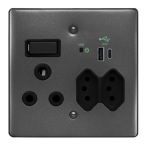 C/T Classic USB Socket (A+C) 100x100 Graphite