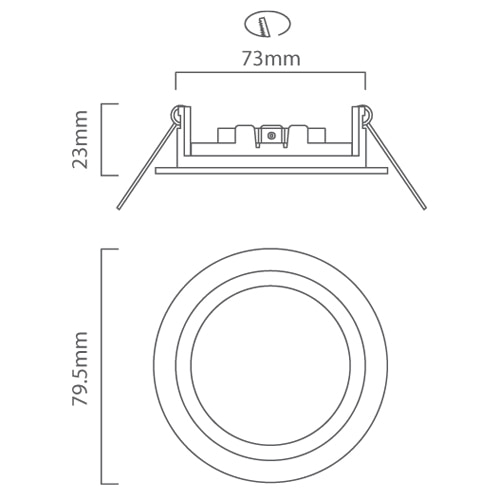 Straight Twist Downlight 80mm Dia White, Dimension drawing (CAD)