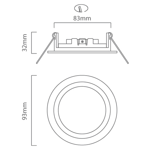 Tilt Twist Downlight 93mm Dia White, Dimension drawing (CAD)