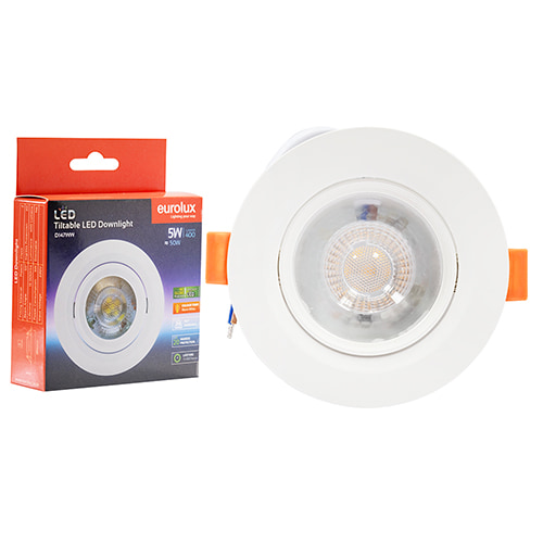 Tilt Round Downlight 90mm Dia White LED 5W 3000K