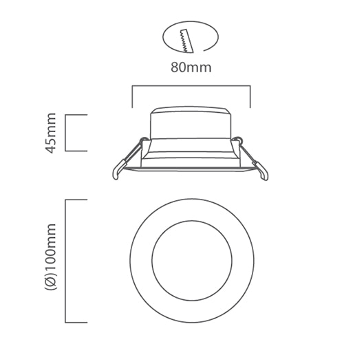 Round Downlight 100mm Dia White LED 7W CCT, Dimension drawing (CAD)