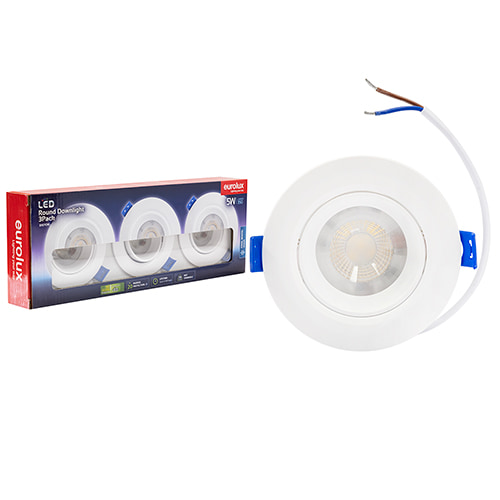 Round Downlight 95mm Dia White LED 5W 4000K Non Dimmable 3 Pack