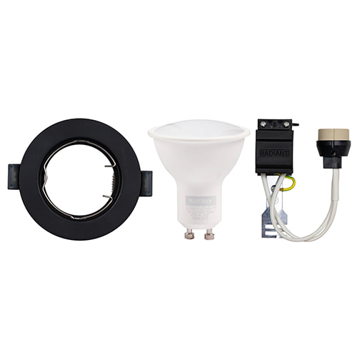 Straight Round Downlight Black L/Holder & LED GU10 7W 4000K