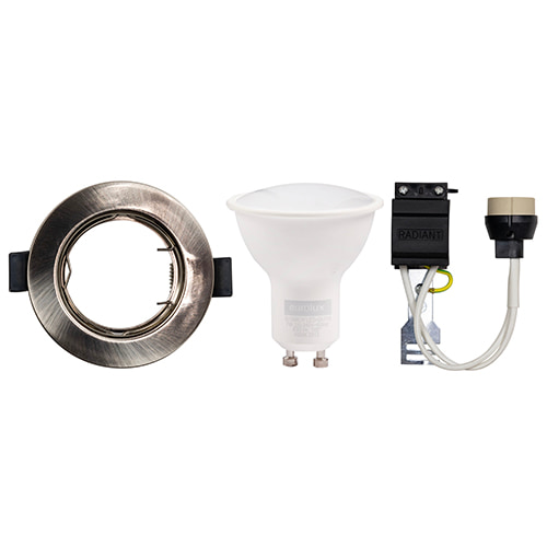 Straight Round Downlight Black L/Holder & LED GU10 5W 6500K — shown in satin/chrome