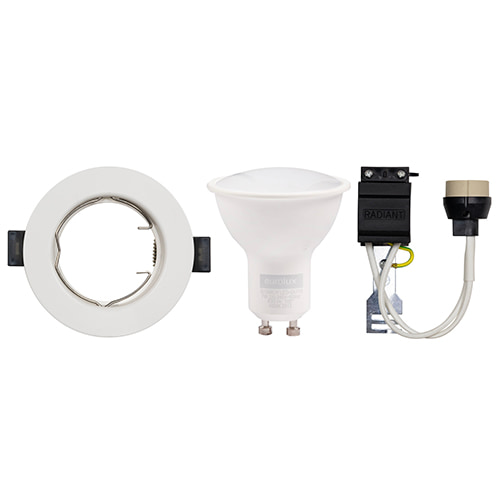 Straight Round Downlight White L/Holder & LED GU10 7W 4000K