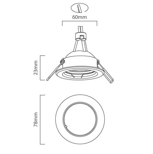 CNC Round Downlight 78mm Dia Aluminium, Dimension drawing (CAD)