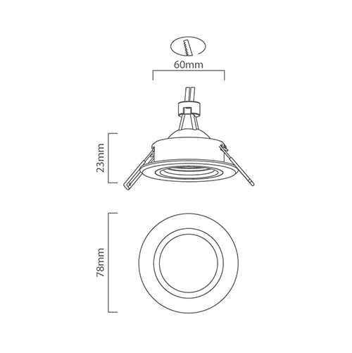 CNC Twist Round Downlight 78mm Dia Aluminium, Dimension drawing (CAD)