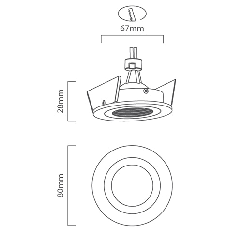 CNC Round Downlight 80mm Dia Aluminium, Dimension drawing (CAD)