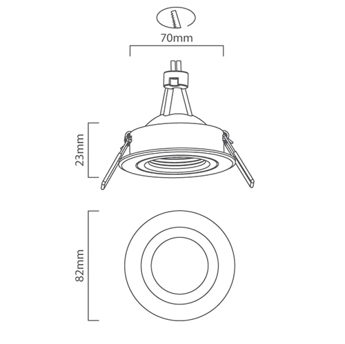 CNC Tilt Round Downlight 82mm Dia Aluminium, Dimension drawing (CAD)
