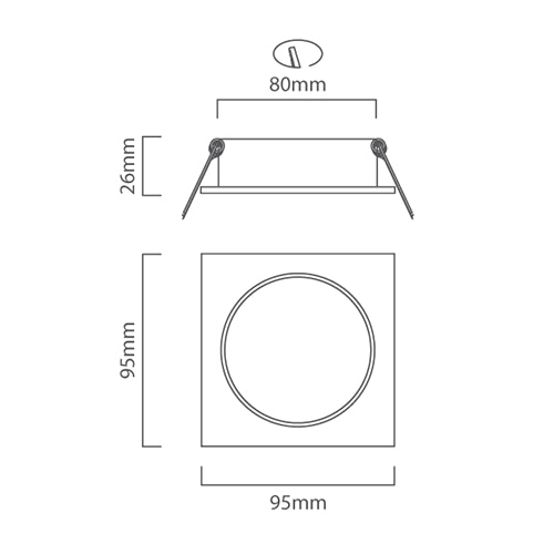 CNC Tilt Square Downlight 95mm Dia Aluminium, Dimension drawing (CAD)