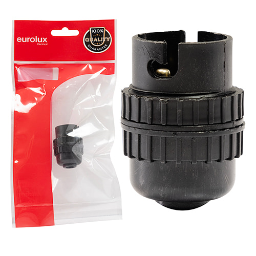 Lampholder B22 Nylon Black 10mm H/C & Bag PP